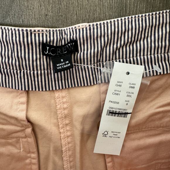 J.Crew 9" Pleated Heritage Chino Short WMNS 8 Ballet Slipper High Rise Stretchy - Picture 3 of 6